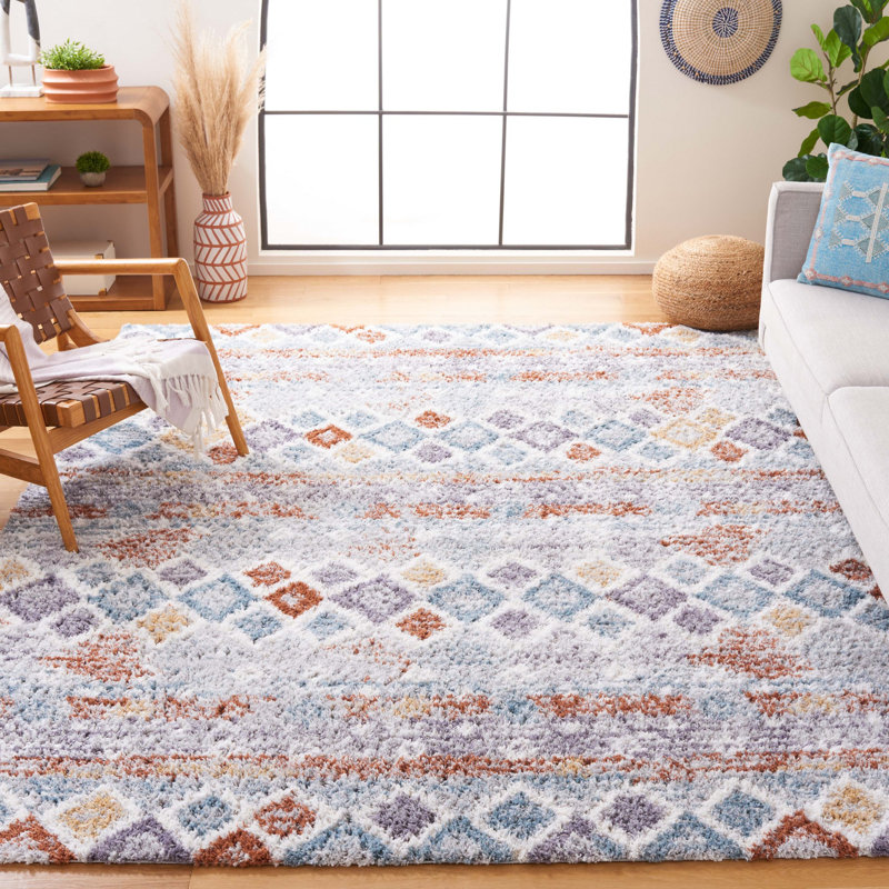 Tapis bleu rouille / ivoire Evangelyn, Rectangulaire 8 pi x 10 pi