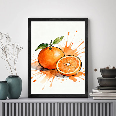 Art encadré noir rétro réaliste et orange vif avec aquarelle, impressions d'art de style rétro