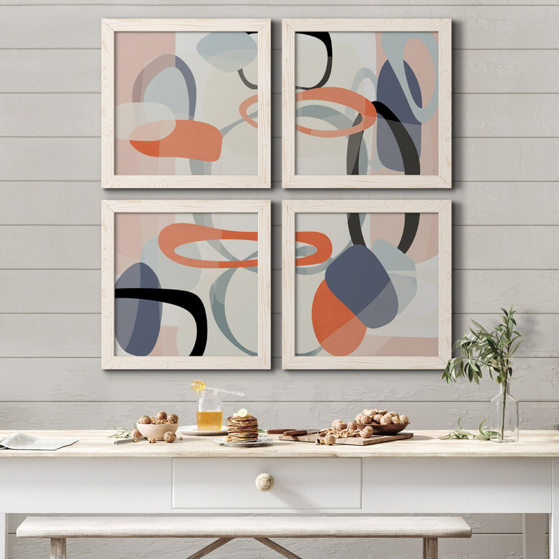 «Floating on Silk I», ensemble de 4 peintures sur toile encadrées, H 17 po x l 34 po x P 1,5 po, Toile blanche encadrée