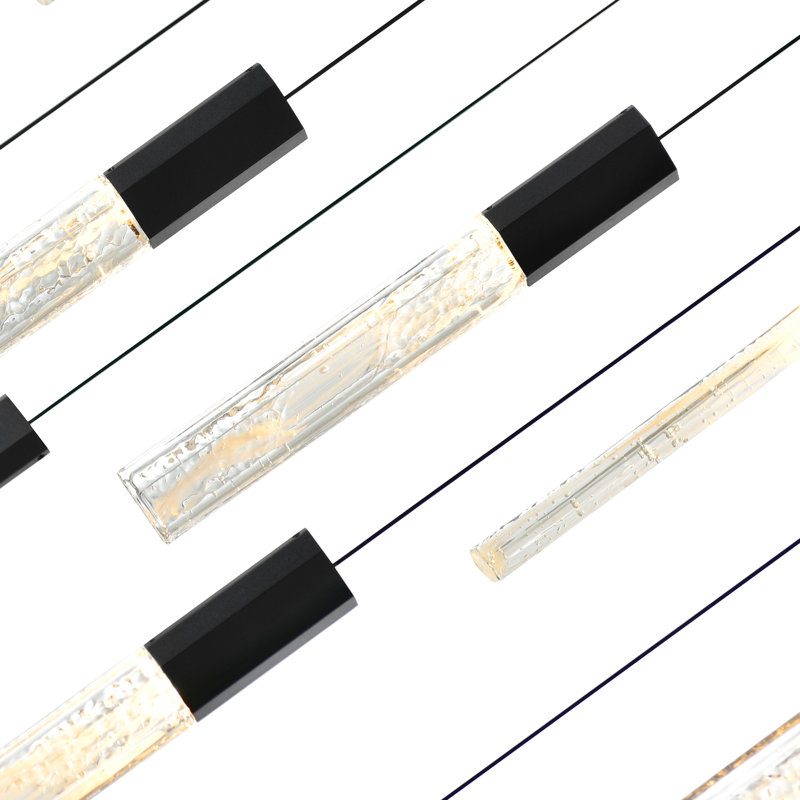 Lustre moderne intégré à DEL de 48 po avec verre texturé fait à la main pour le salon et la salle à manger, Noir