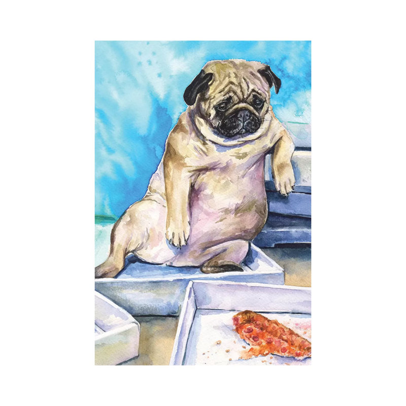 Pug and Pizza by George Dyachenko - Wrapped Canvas Painting Print, 66.04 cm H x 45.72 cm W x 1.91 cm D