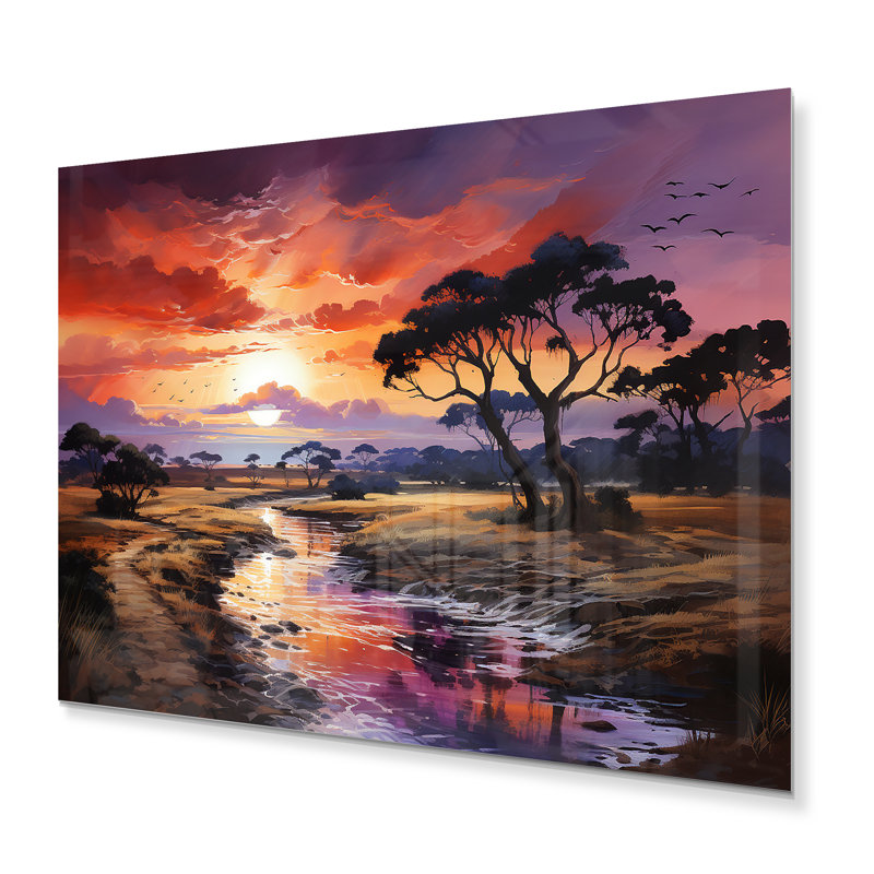 Coucher de soleil sur le Serengeti africain - impression sans cadre sur métal, H 12 po x l 20 po x P 1 po