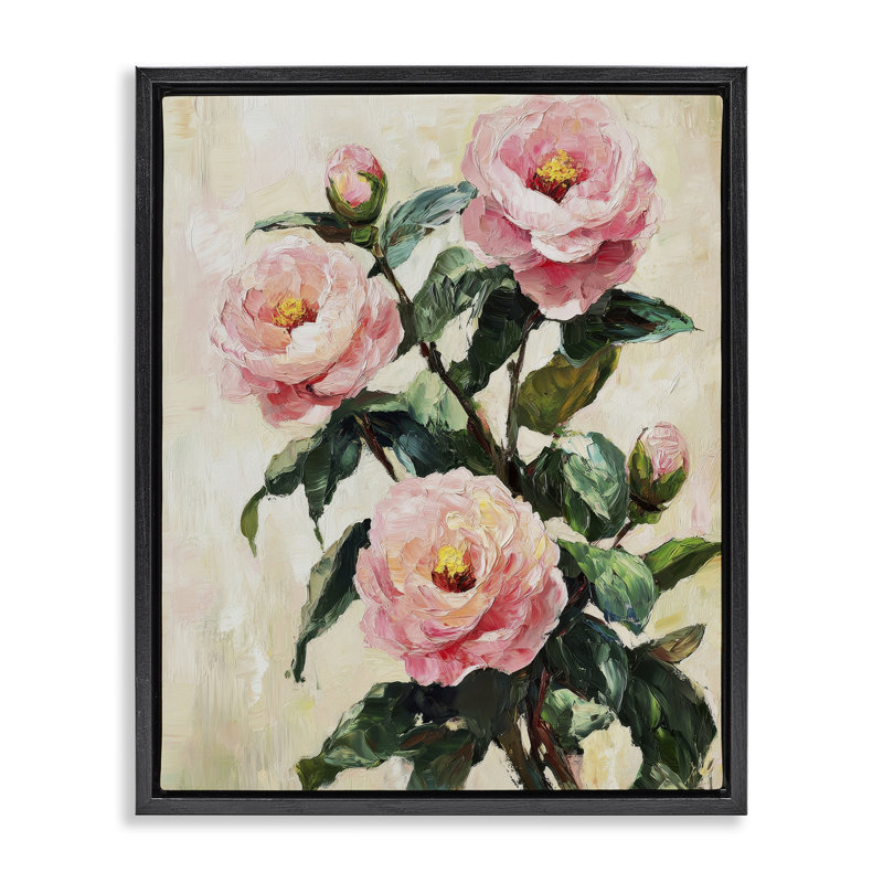Coquelicots roses peints avec cadre flottant, par Petal Prints Design, Cadre flottant noir de jais, H 21 po x l 17 po