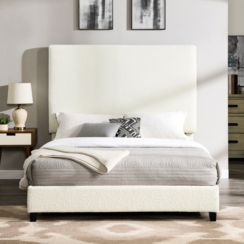 Grand lit moderne blanc - lattes de soutien solides incluses avec lit confortable et tête de lit en mousse