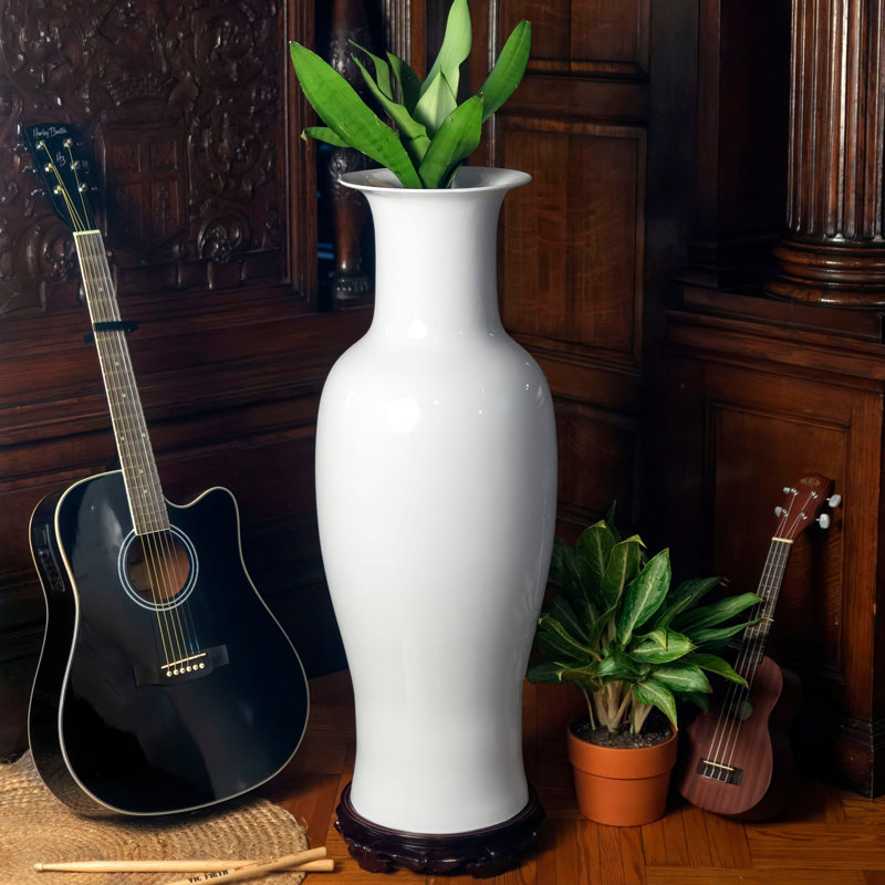 36" Floral Blue & White Porcelain Tung Chi Vase, Blue Floral