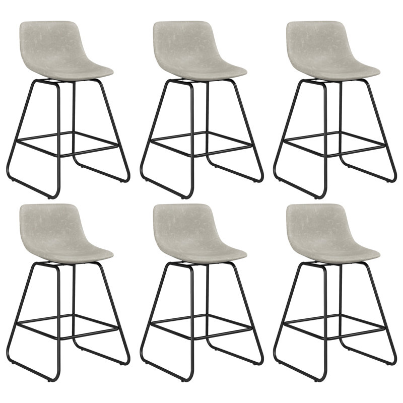Faux Leather Swivel Upholstered Counter & Bar Stool With Metal Frame (Set of 6), Beige Gray