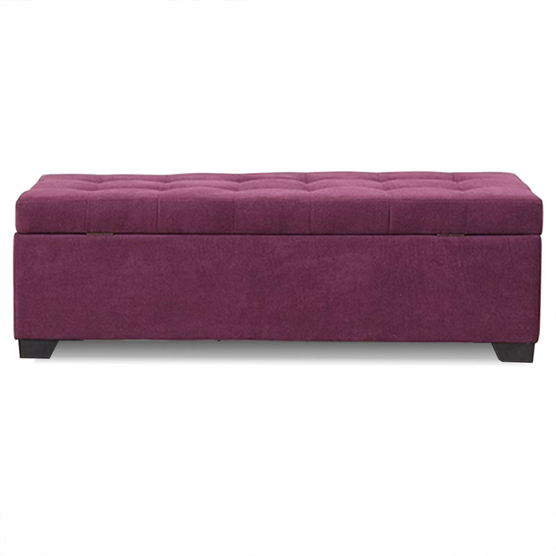 Long banc de rangement en tissu mauve avec rangement en tissu mauve moderne, Mauve