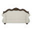 Causeuse en tissu beige et cerisier avec 3 coussins
