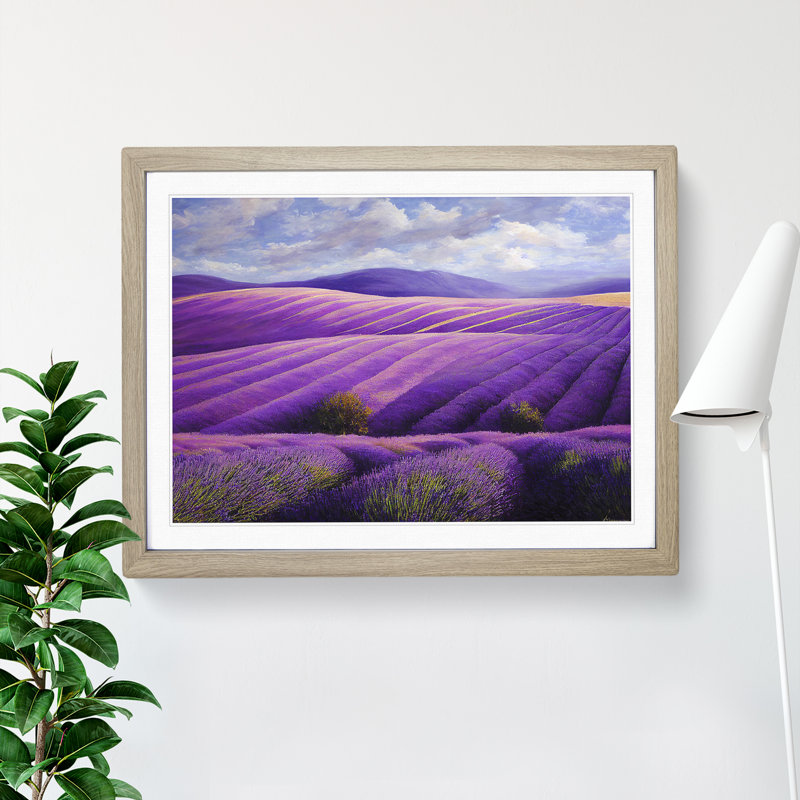 Brave Lavender Flower Field 1 Piece Single Picture Frame Wall Art, 34cm H x 46cm W x 2cm D, Oak Framed