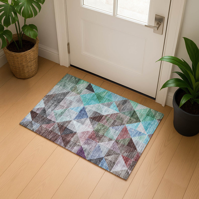 Premium Machine Washable Bissen Geometric Rug, Rectangle 1'8" x 2'6"