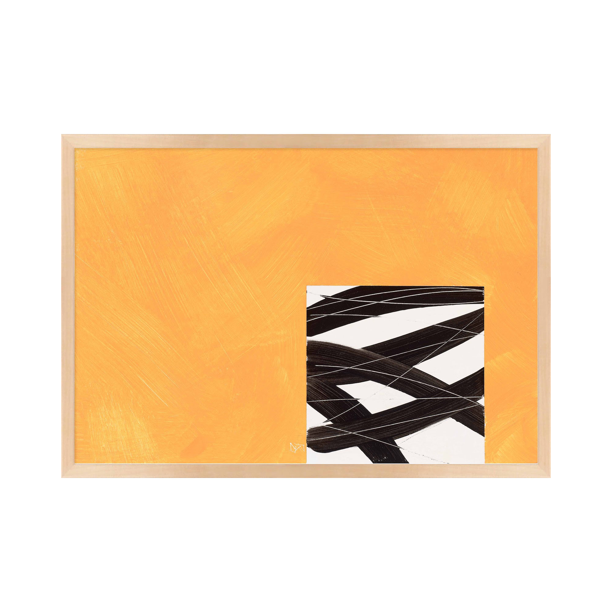 Composition With Yellow 2 by Robert Kamnatnik, Maple Framed Paper, 14" H x 20" W x 1.25" D