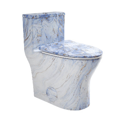 Los Flexi Swirling Blue-Gold Veining One Piece Toilet, 24.8" Depth Compact Design, 18" ADA Chair Height & Elongated Seat, 1.0/1.28 GPF Swirl Flush, Azure-Gold Vein Finish, 12" Rough-In