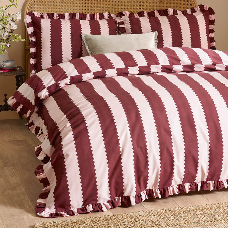 Birdie Stripe Cotton Blend Striped Duvet Cover Set with Pillowcases, 2, Single Duvet Cover Set
