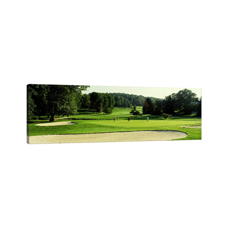 Four People Playing On A Golf Course, Baltimore County, Maryland, USA - Wrapped Canvas Panoramic Print