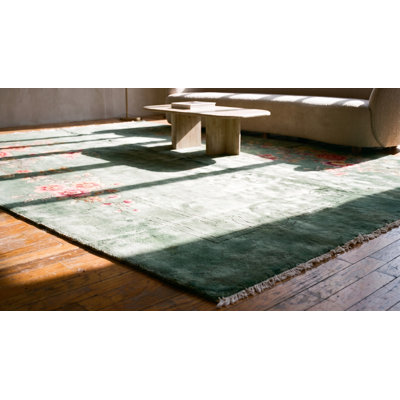 Tapis art déco chinois luxueux de couleur verte écume de mer