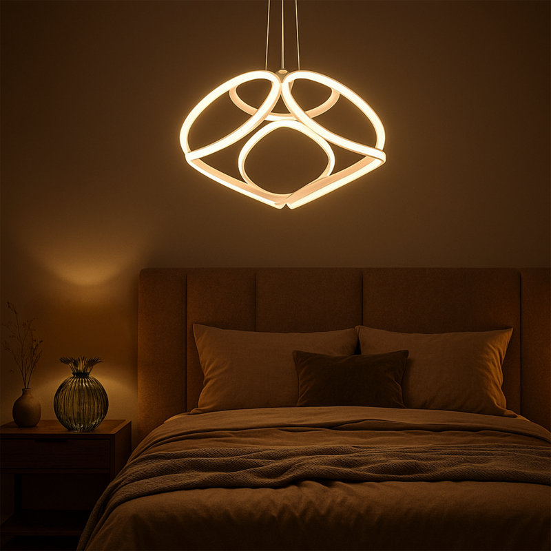Lustre géométrique moderne à DEL - finition noir / blanc, 4000 Kelvins, Blanc
