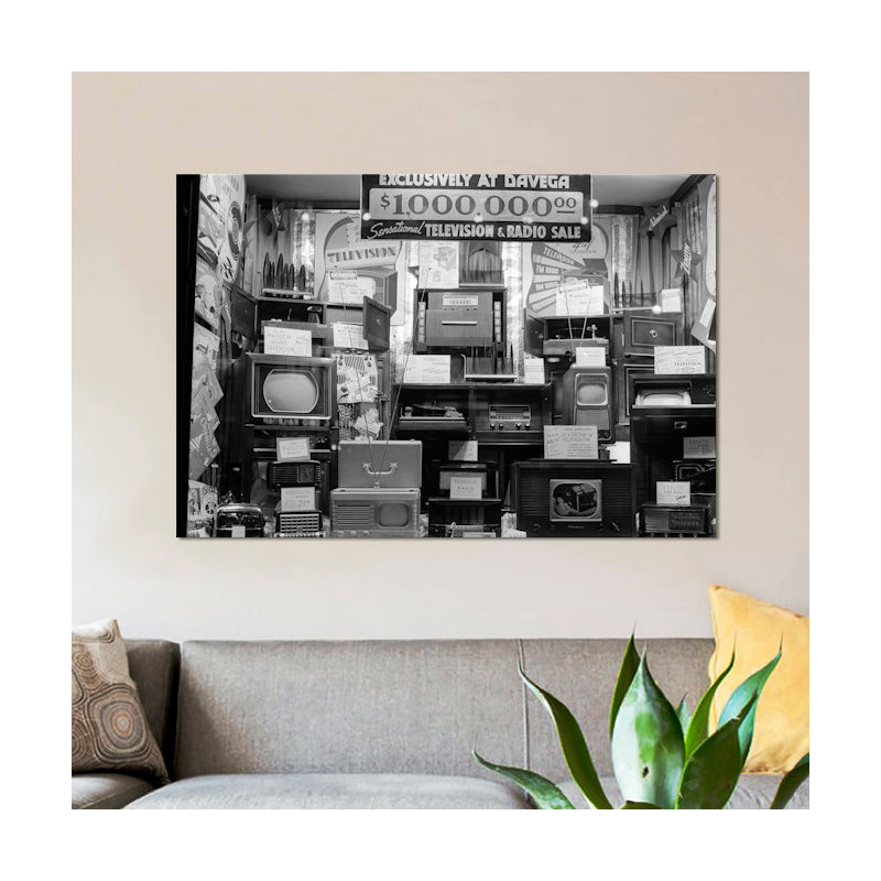 " 1940s Window Of Store Selling Radios And Televisions Advertising A Million Dollar Sale ", 8" H x 12" W x 0.75" D
