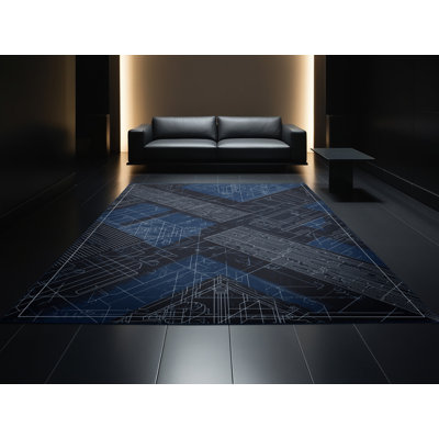Tapis gris moelleux à motif géométrique moderne et contemporain à motif géométrique doux Menahan
