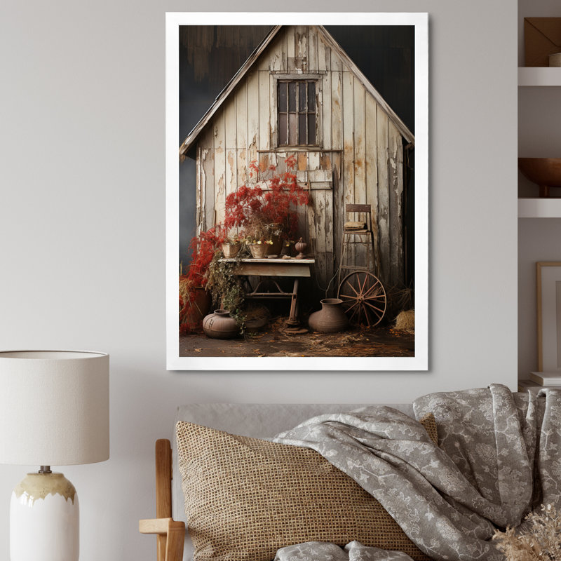 Asriel Barns Rustic Charm X - Barns, reproduction d'art sur toile encadrée, H 32 po x l 16 po x P 1 po, Cadre simple blanc