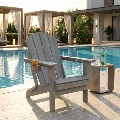 Chaise pliante Mallette Adirondack en PEHD à texture de bois avec porte-gobelet