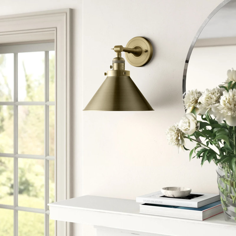 Dillon 1 - Light Dimmable Armed Sconce, Antique Brass, Antique Brass, 3 W LED Vintage Dimmable Bulb