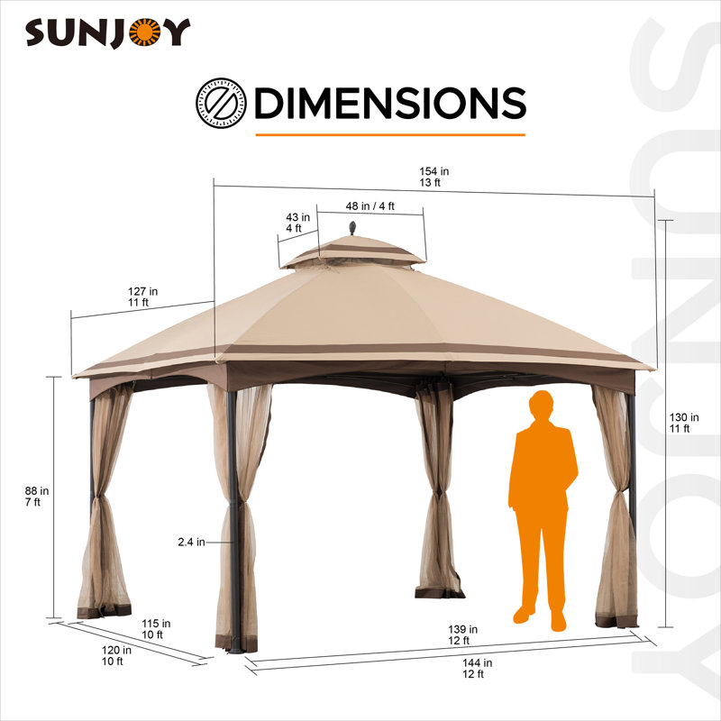 Sunjoy Metal Soft Top Gazebo 10.5 x 13 ft 2-Tier Steel Gazebo Weather Resistant Outdoor Patio Shelter, Brown/Black