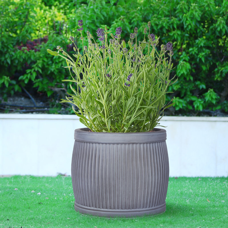 Fibreglass Plant Pot, Grey, 20cm H x 24cm W x 24cm D