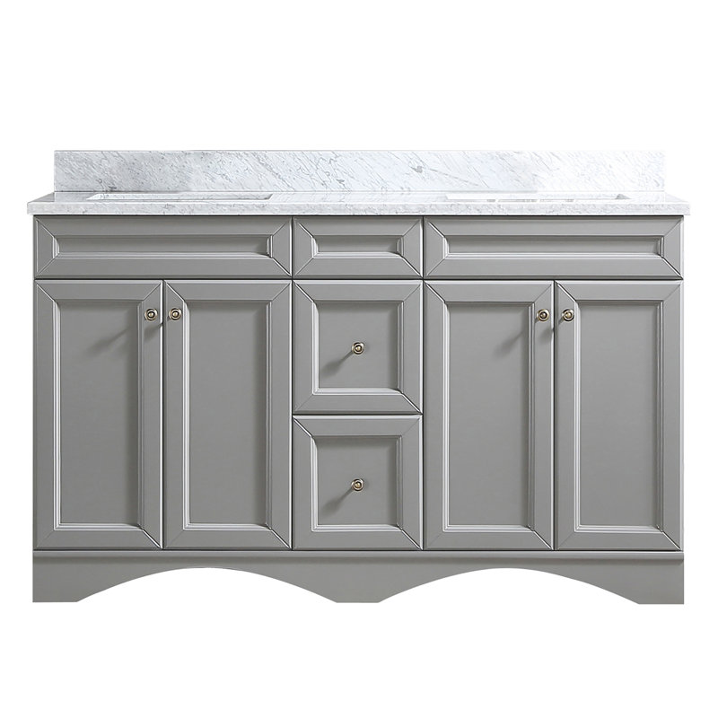 60 po X P 22 po P 35,4 po Meuble-lavabo H blanc avec plateau et lavabo blancs, Gris