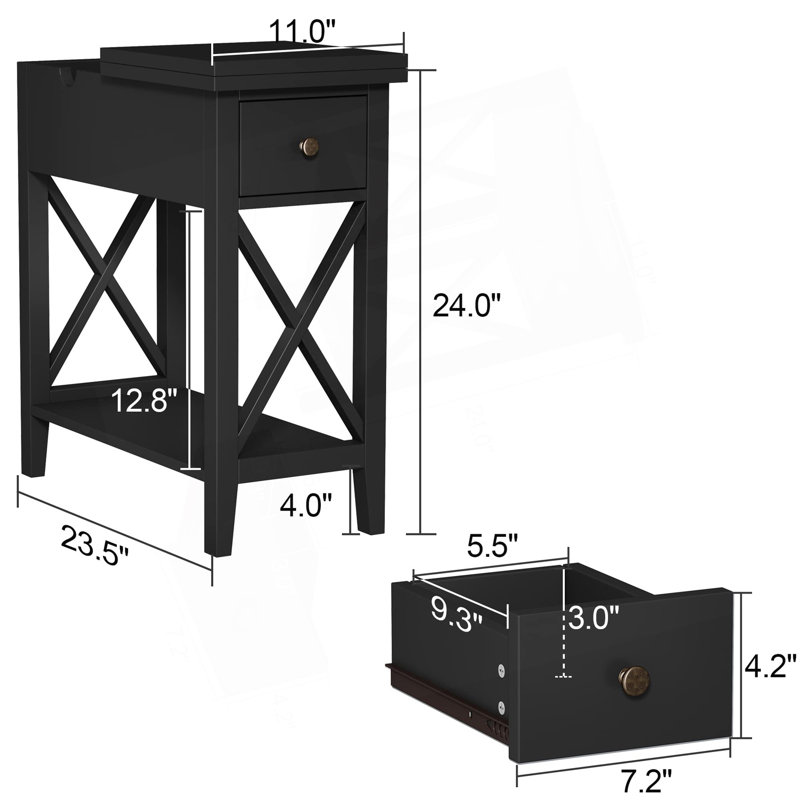 Table de bout à 2 tiroirs, table de bout étroite avec tiroir et petite table d'appoint décorative