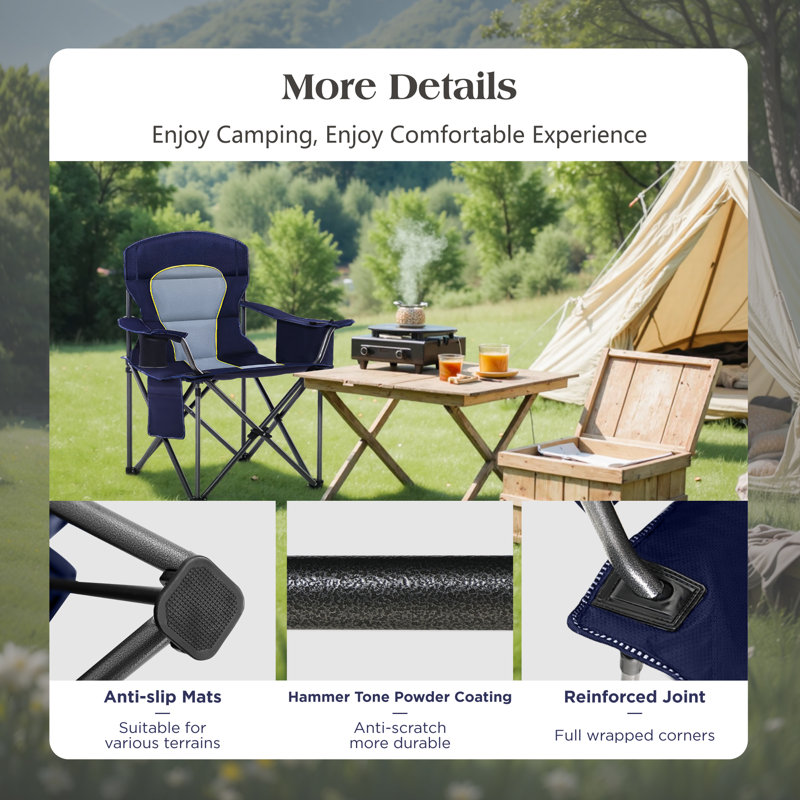 Chaise de camping pliante surdimensionnée renforcée en X avec porte-gobelet, Vert, 2