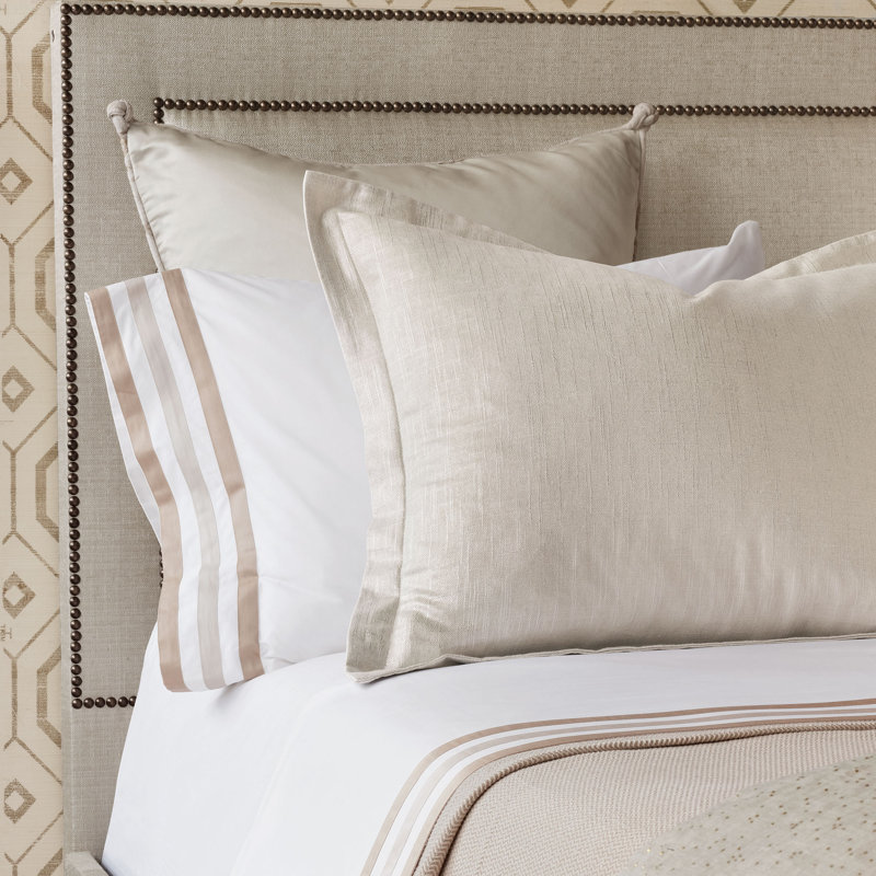 Brentwood Egyptian Cotton Percale Sheet Set, Queen Sheet Set + 2 Pillowcases, White/Taupe