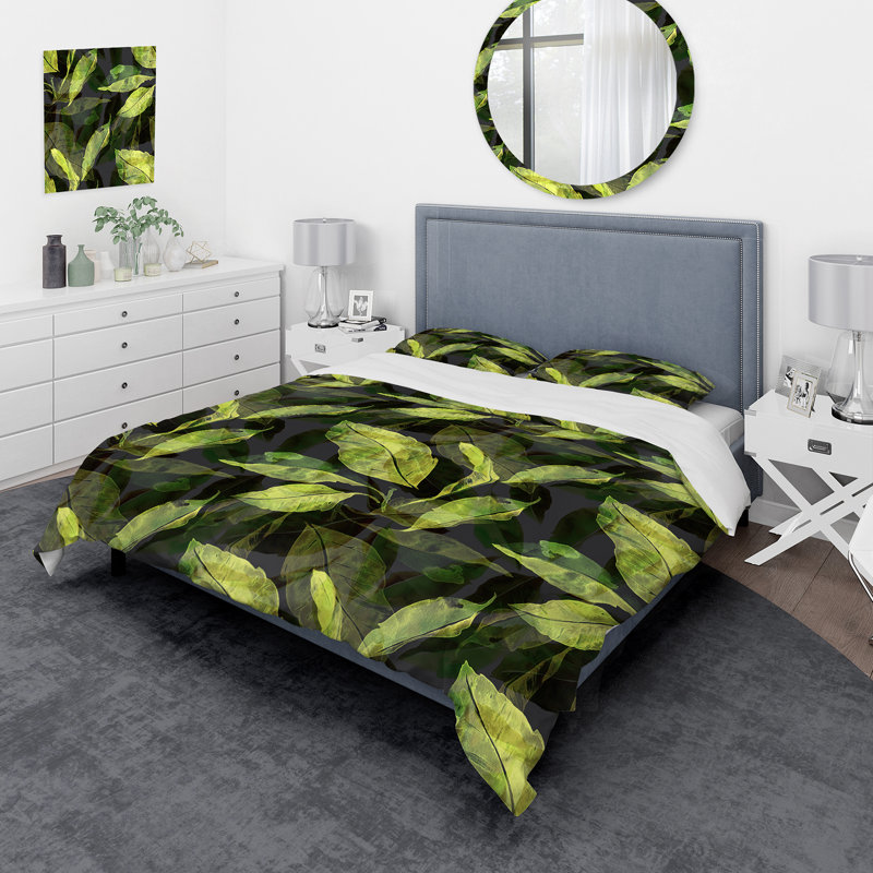 Motif de feuilles tropicales vertes - ensemble de housse de couette tropical - polyester en microfibre