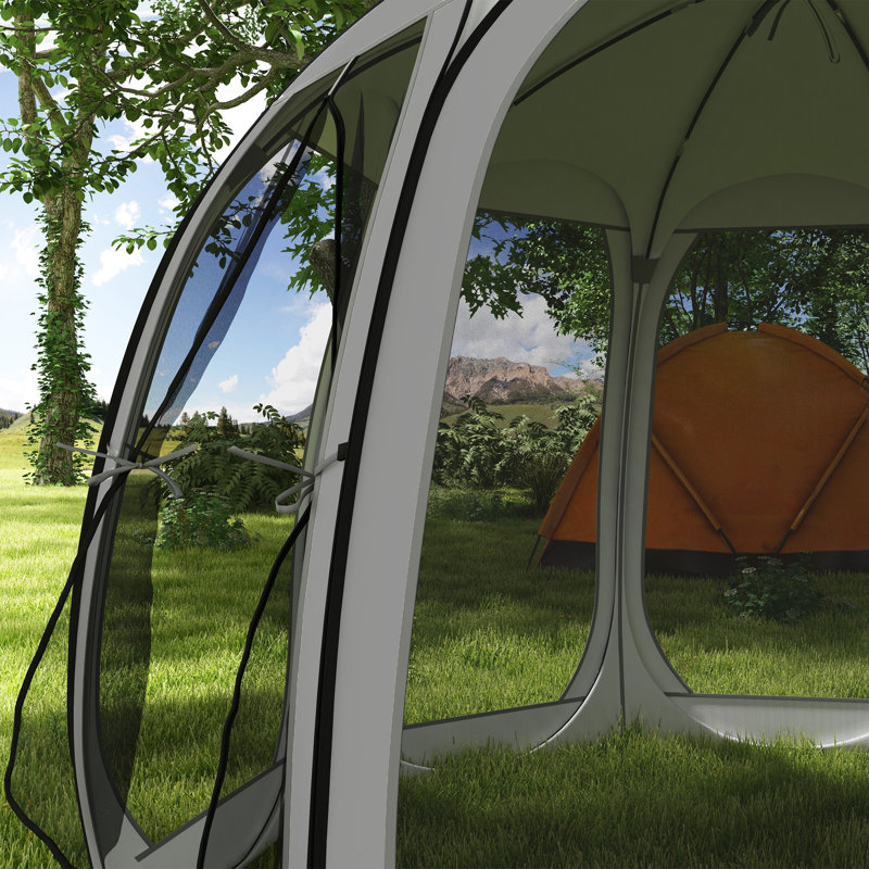 Tente écran 11 pi x 11,5 pi, pavillon de jardin escamotable avec 2 portes, Gris