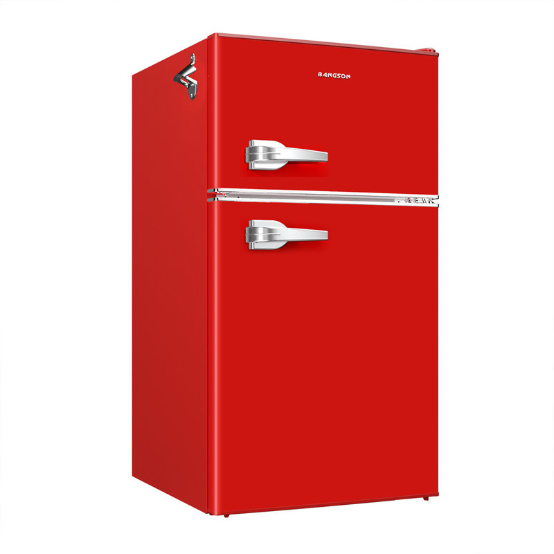 Mini réfrigérateur avec congélateur BANGson, petit réfrigérateur de 3,2 pi³ avec congélateur, poignée de porte, ouvre-bouteille, pour chambre à coucher, dortoir, bureau, maison, garage ou véhicule récréatif, R-600a, rouge