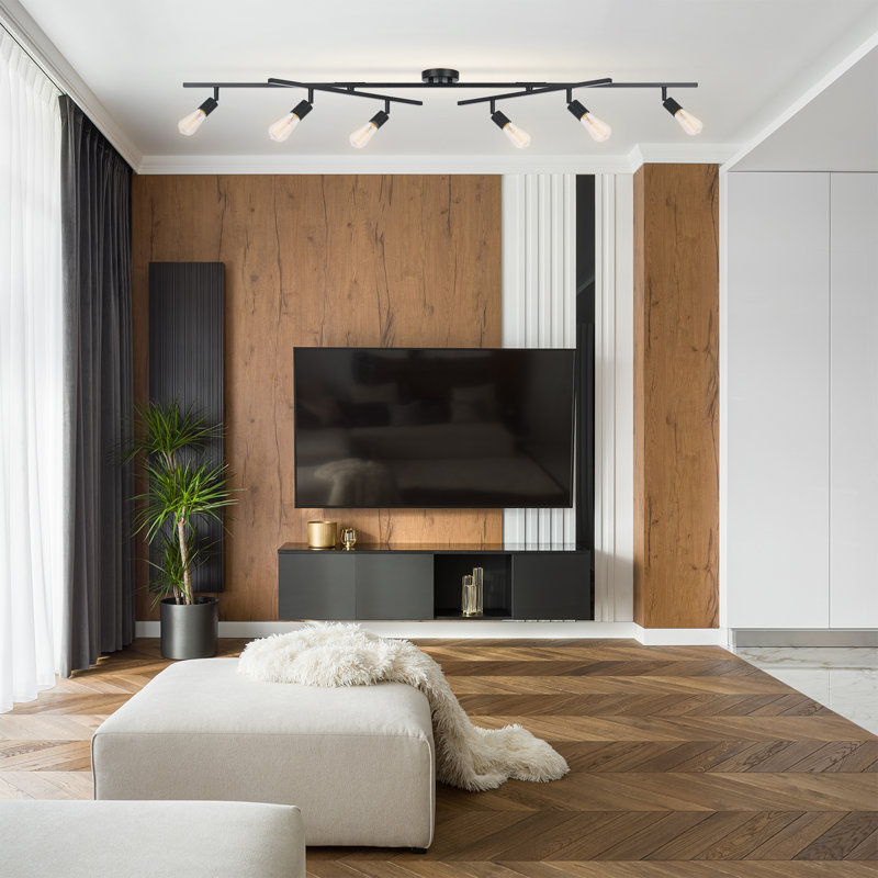 Nina 6-Light Matte Black Double Centre Swivel Track Lighting with Pivoting Track Heads