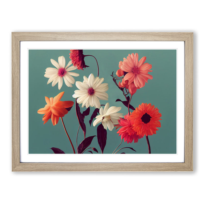 Enthralling Flowers - Single Picture Frame Print, 46cm H x 64cm W x 2cm D, Oak 