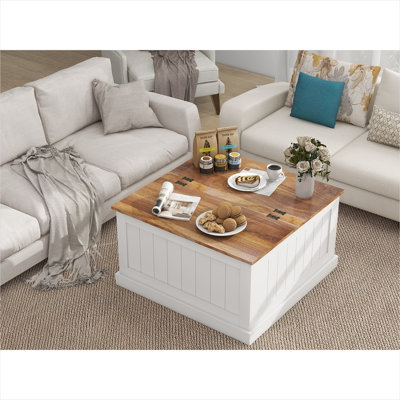 Table basse carrée en MDF blanc pur avec espace de rangement dissimulé pour le salon
