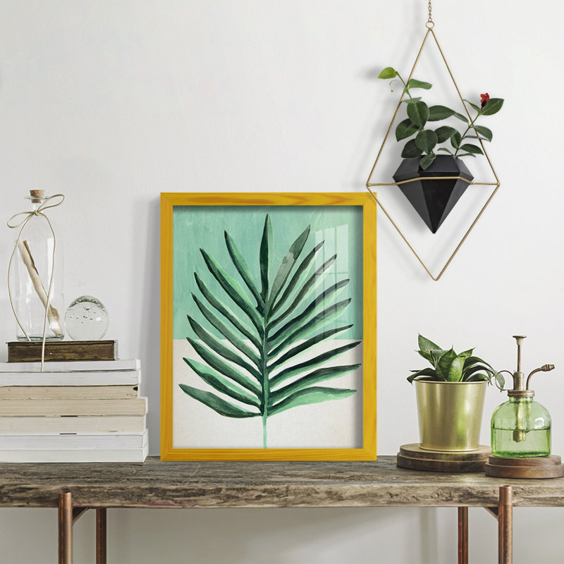" Verging Palm I ", 15" H x 12" W x 1" D, Yellow