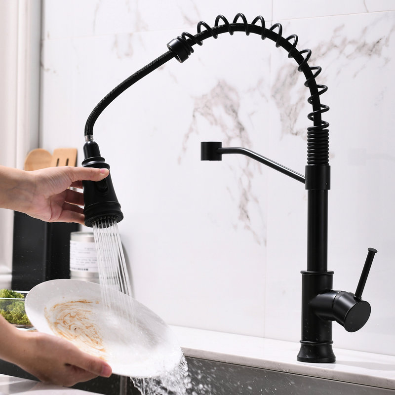 Robinet de cuisine noir avec douchette rétractable - Laiton pour eau chaude et froide