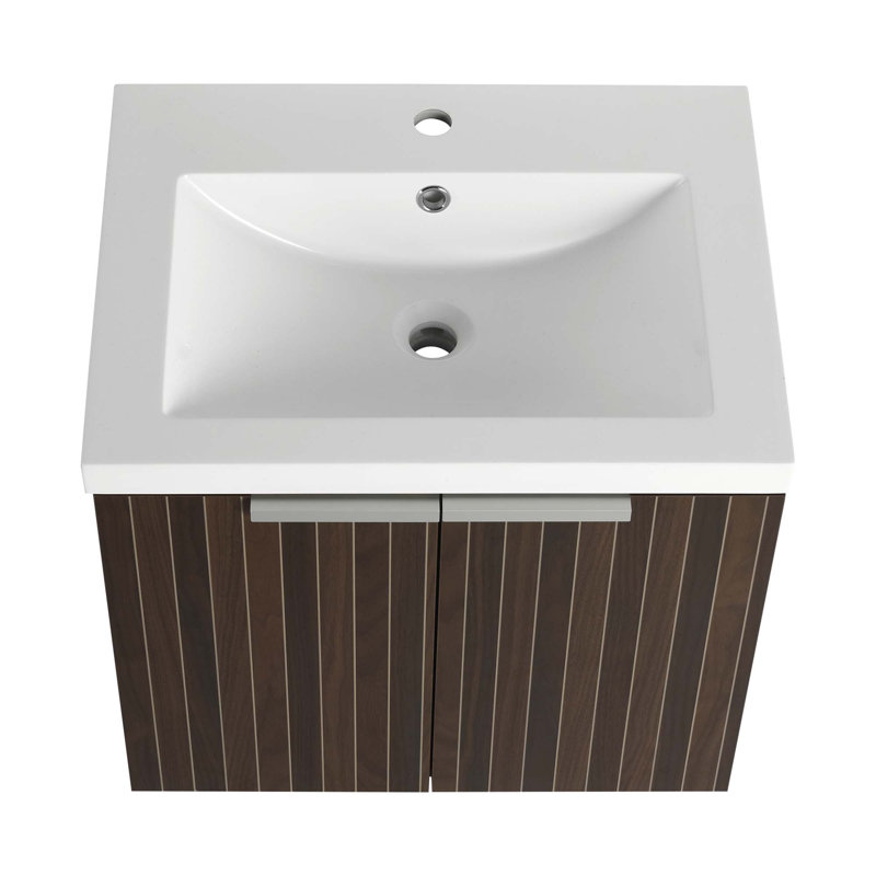 Armoire de salle de bain avec lavabo en résine, portes à fermeture douce, conception à fixation flottante