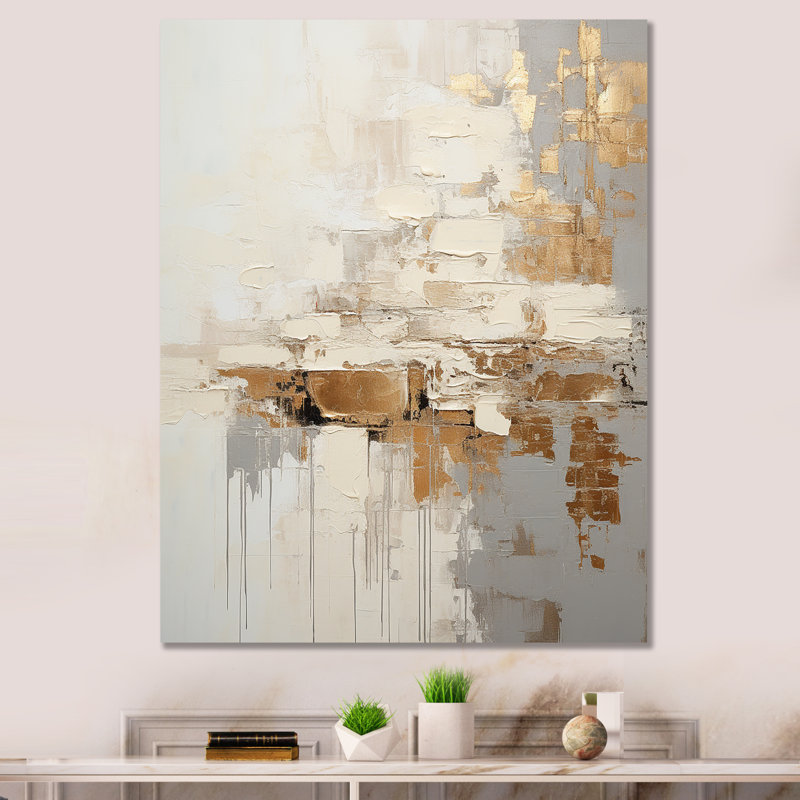 «Beige et doré», reproduction sur toile, H 40 po x l 30 po x P 1,5 po, Toile tendue