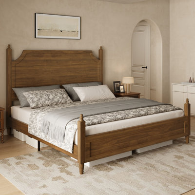 Vintage-Inspired Platform Bed Frame, Ornate Headboard With Turned Posts, No Box Spring Needed