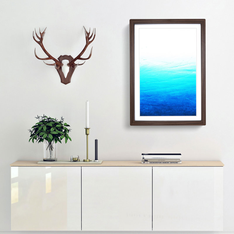 Shades of Blue in Abstract - Picture Frame Graphic Art Print, 91cm H x 60cm W x 2cm D, Walnut