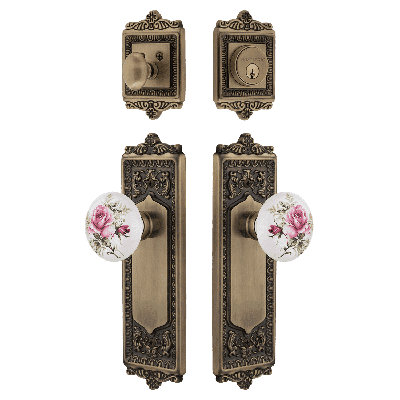 Nostalgic Warehouse Egg & Dart Entry Set with White Rose Porcelain Knob