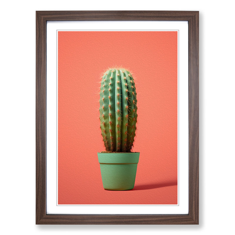 Cactus Minimalism No.3 - Single Picture Frame Print on Wood, Walnut Framed, 64cm H x 46cm W x 2cm D