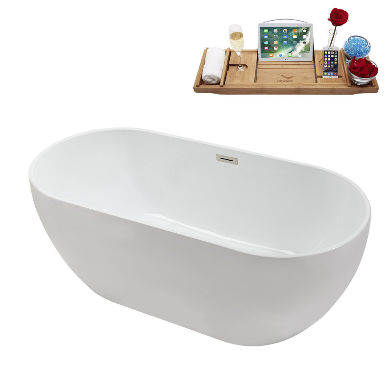 62.2'' x 28.7'' Soaking Acrylic Bathtub, Brushed Nickel