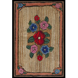 Wool Hooked Antique 1930s Small Scatter Size American Ivory Rug