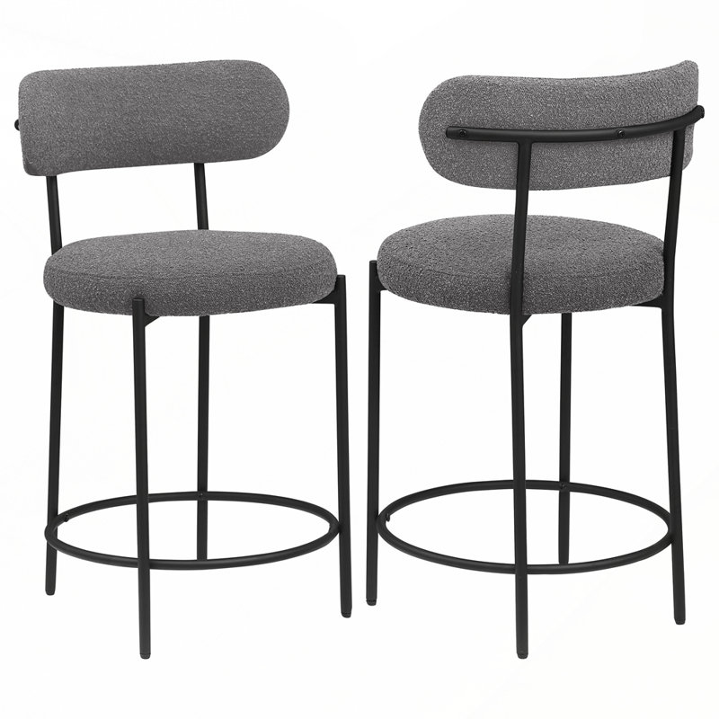 Ensemble de 2 tabourets de comptoir contemporains en tissu avec coussins en mousse Boucle, Gris