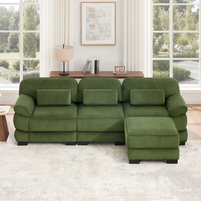 Canapé modulaire en L surdimensionné en forme de L Cloud Couch, canapé 3 places avec repose-pieds, coussins de siège épais et confortables, tissu en velours côtelé respirant pour le salon