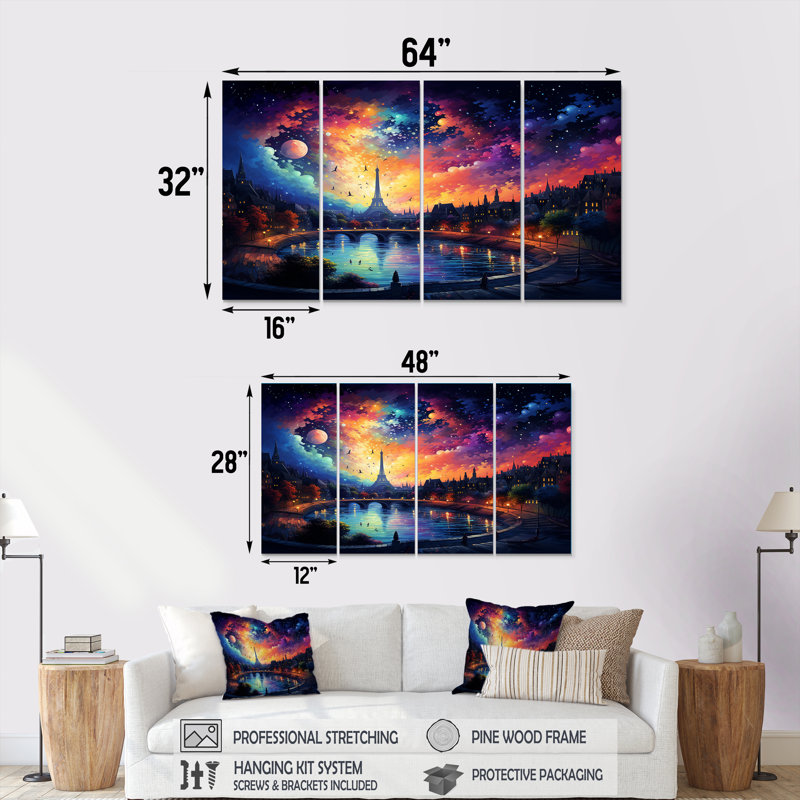 «Paris Starry Night Skies - Vangogh», ensemble de 4 pièces d'art mural, H 28 po x l 48 po